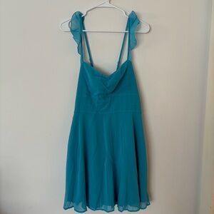 turquoise teal ruffle strap lace up back flowy lightweight mini dress🩵